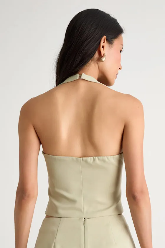 Wyona Light Sage Green Seashell Cutout Halter Top sold by Lulus product image thumbnail 3