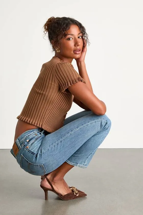 Wedgie Straight Light Wash Cropped High-Rise Jeans sold by Lulus