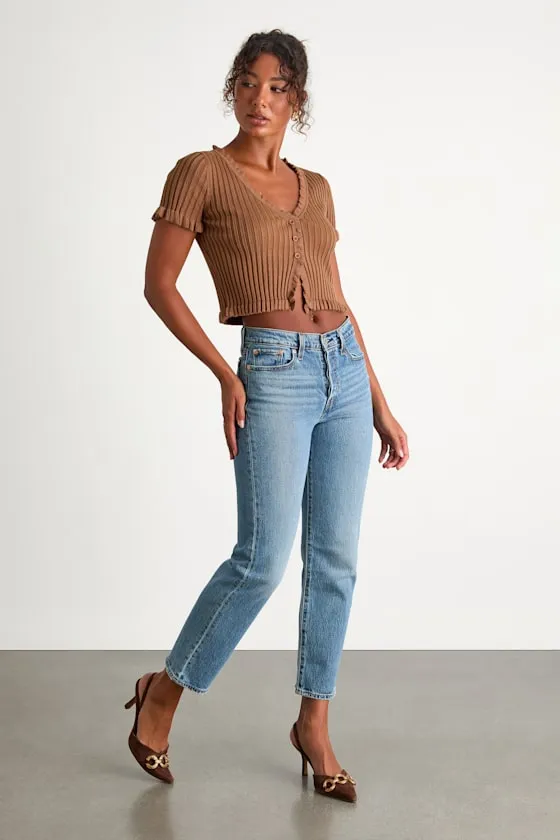 Wedgie Straight Light Wash Cropped High-Rise Jeans sold by Lulus product image thumbnail 3