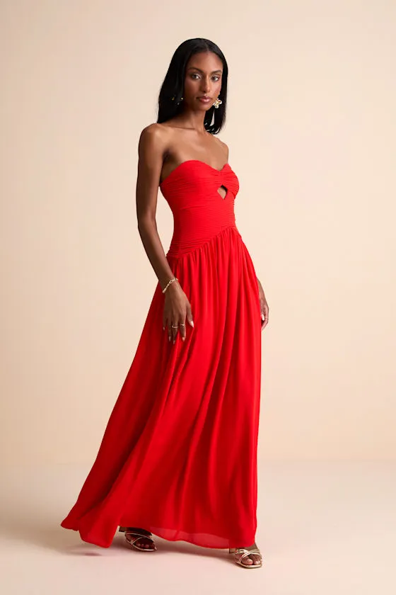 Rozala Bright Red Pleated Strapless Maxi Dress sold by Lulus