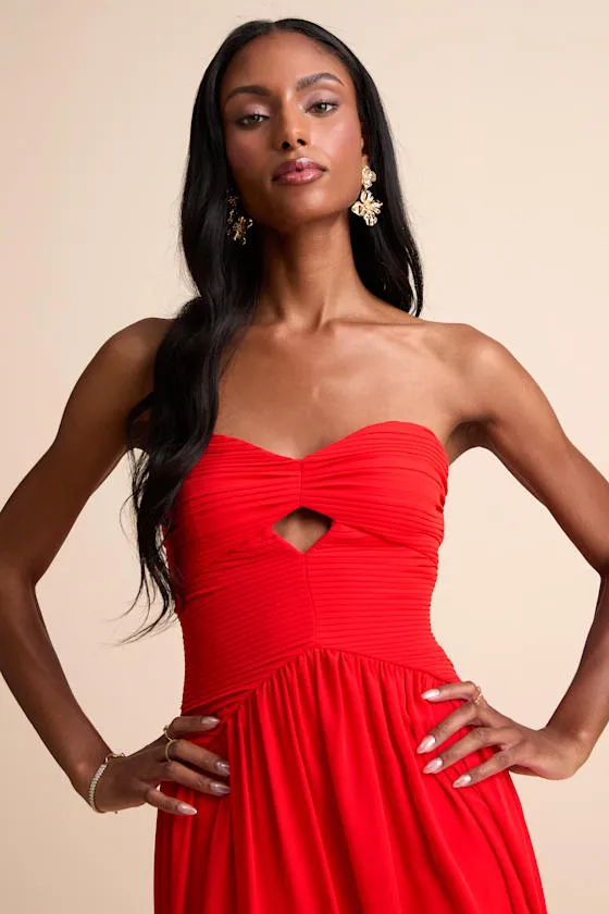 Rozala Bright Red Pleated Strapless Maxi Dress sold by Lulus product image thumbnail 2