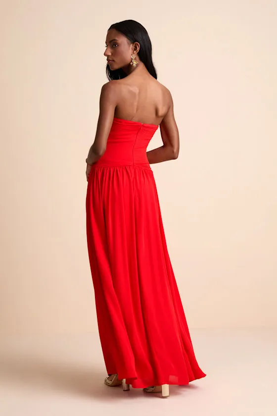 Rozala Bright Red Pleated Strapless Maxi Dress sold by Lulus product image thumbnail 3
