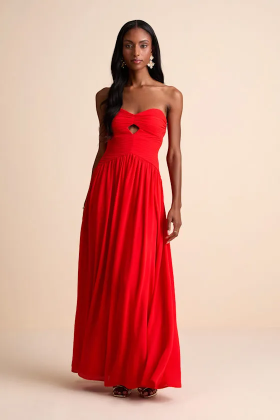 Rozala Bright Red Pleated Strapless Maxi Dress sold by Lulus product image thumbnail 4