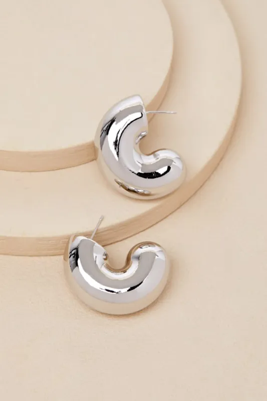 Rana 14KT White Gold Chunky Hoop Earrings sold by Lulus