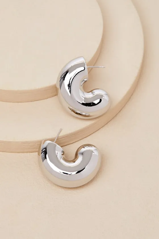 Rana 14KT White Gold Chunky Hoop Earrings sold by Lulus