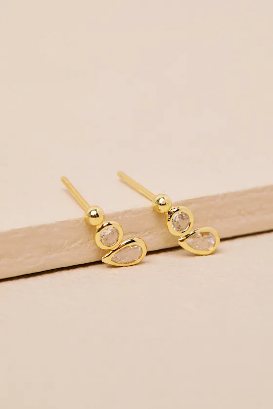 Julia Gold Rhinestone Stud Earrings sold by Lulus product image thumbnail 3