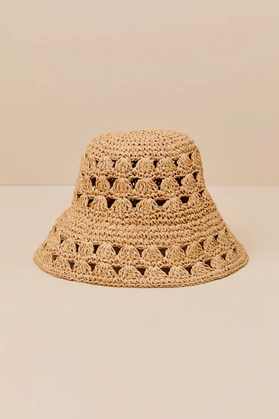 Clemma Tan Raffia Bucket Hat sold by Lulus