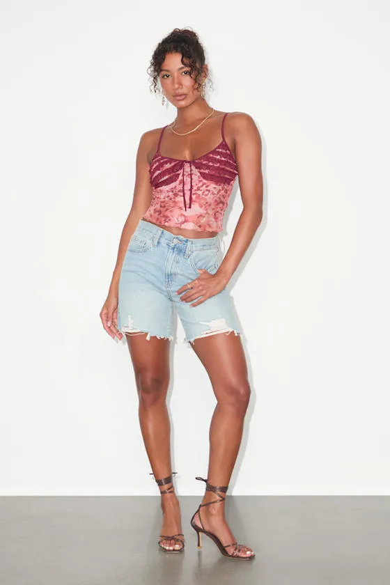 Taisiya Pink and Burgundy Ruffled Mesh Cami Top sold by Lulus product image thumbnail 4