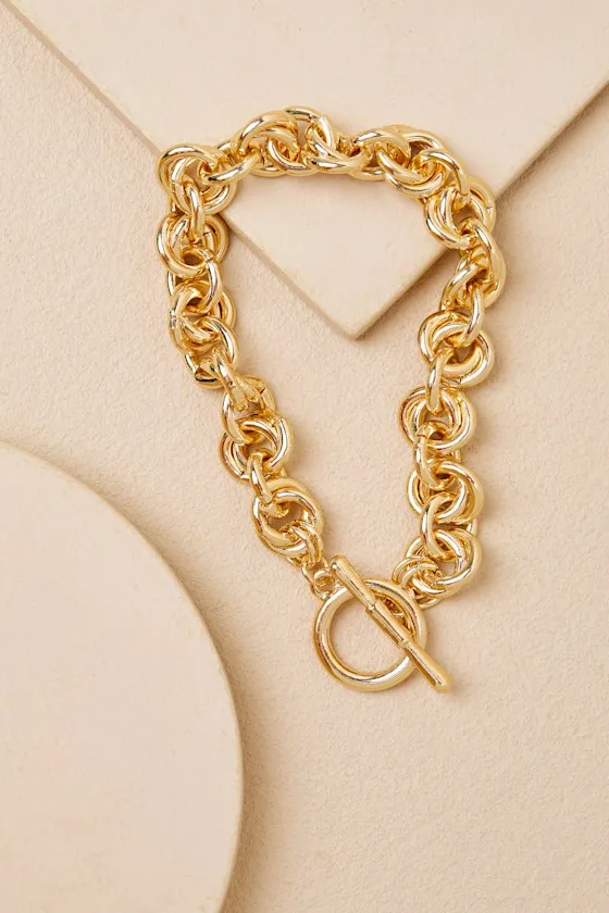 Keeko Gold Chain Toggle Bracelet sold by Lulus