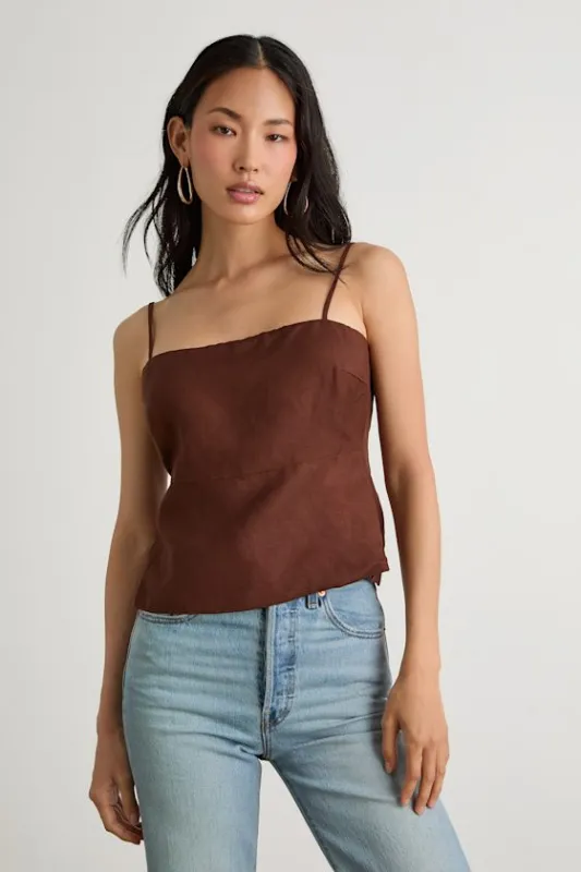 Wrynn Chocolate Brown Linen Tie-Back Tank Top sold by Lulus