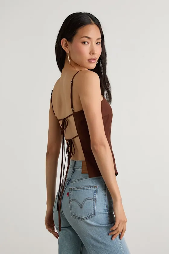 Wrynn Chocolate Brown Linen Tie-Back Tank Top sold by Lulus product image thumbnail 2