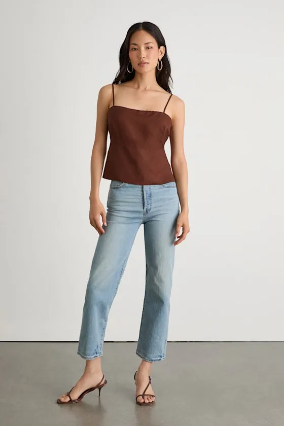 Wrynn Chocolate Brown Linen Tie-Back Tank Top sold by Lulus product image thumbnail 3