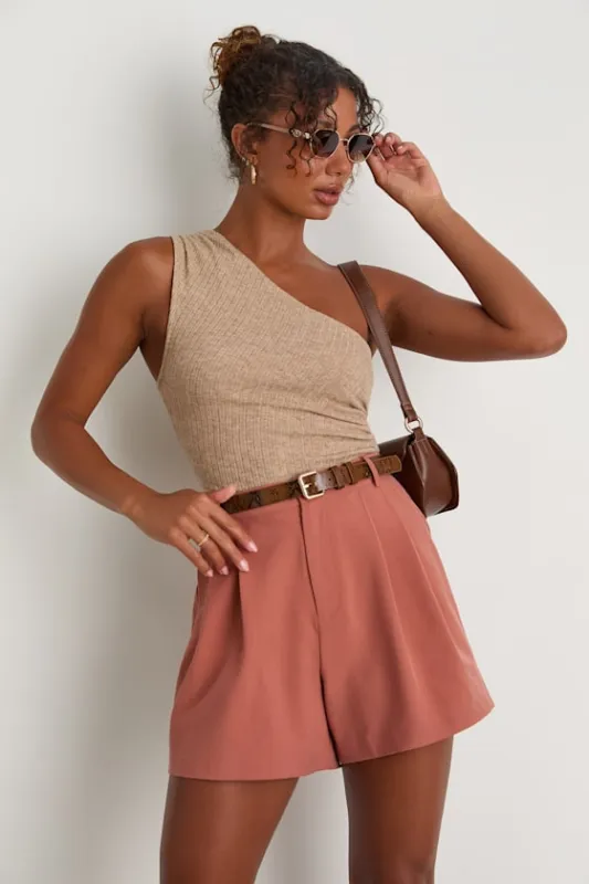Sharise Rusty Rose Pleated High-Rise Shorts sold by Lulus