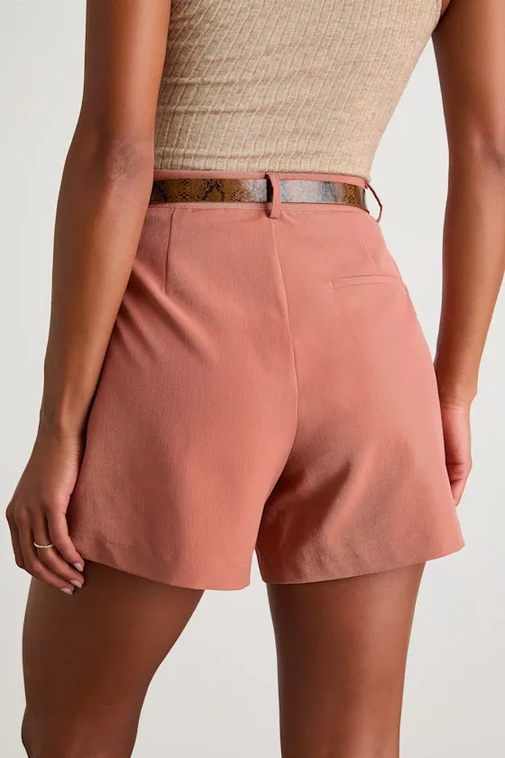 Sharise Rusty Rose Pleated High-Rise Shorts sold by Lulus product image thumbnail 3