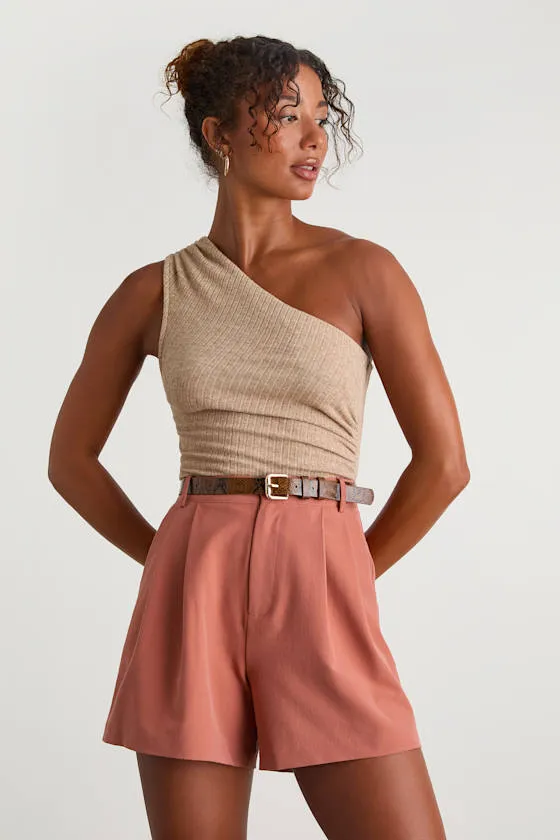 Sharise Rusty Rose Pleated High-Rise Shorts sold by Lulus product image thumbnail 4