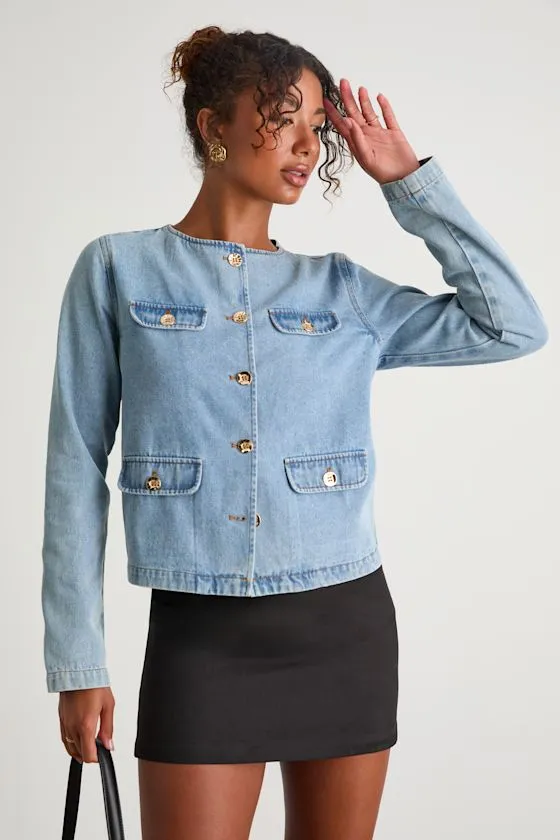 Jen Light Wash Button-Up Denim Jacket sold by Lulus product image thumbnail 2
