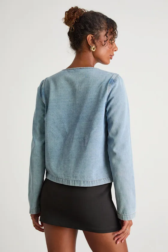 Jen Light Wash Button-Up Denim Jacket sold by Lulus product image thumbnail 4