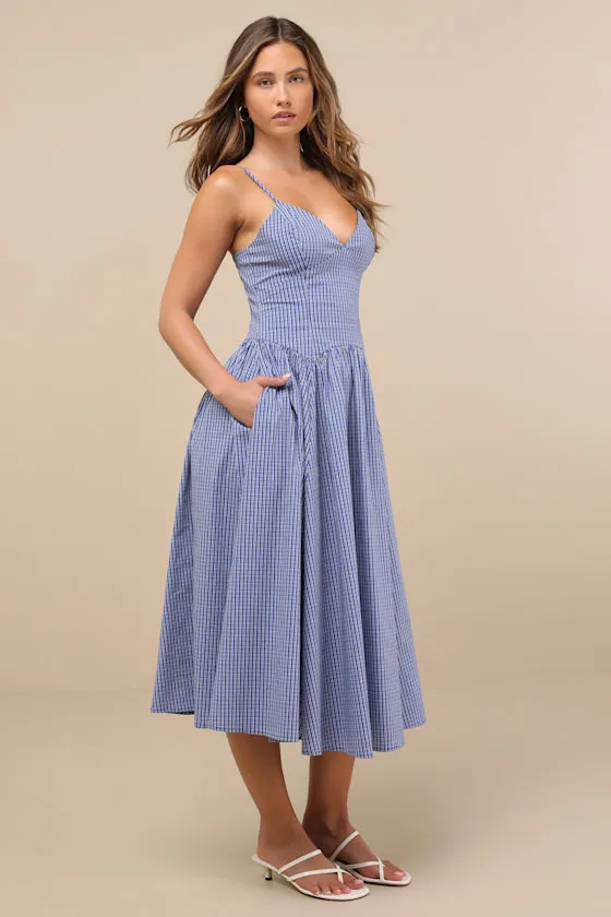 Carlota Blue Gingham Sleeveless Midi Dress sold by Lulus product image thumbnail 3
