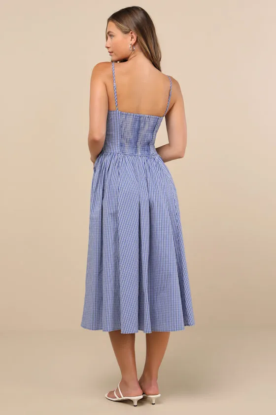 Carlota Blue Gingham Sleeveless Midi Dress sold by Lulus product image thumbnail 4