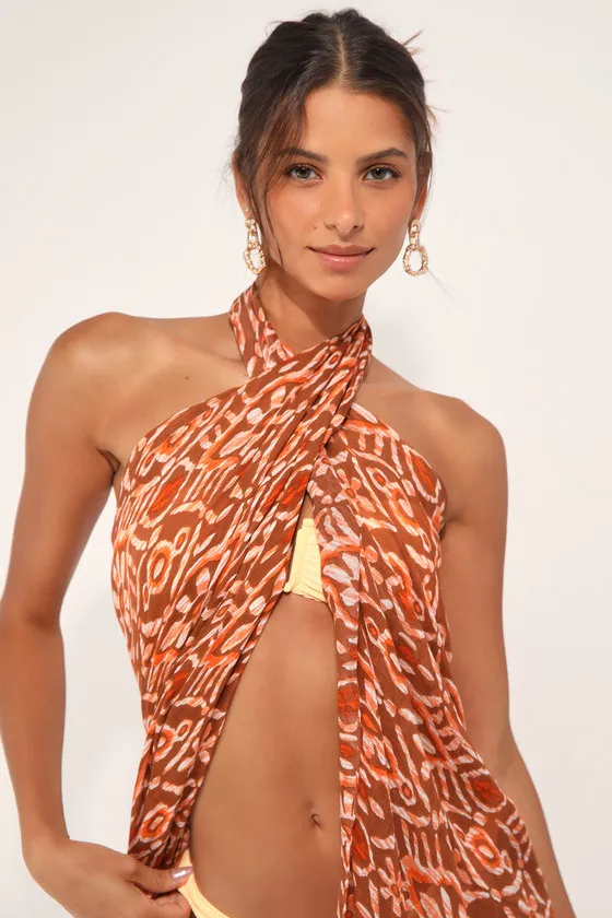 Sunshine Sensation Brown and Orange Boho Swim Cover-Up Sarong sold by Lulus product image thumbnail 2