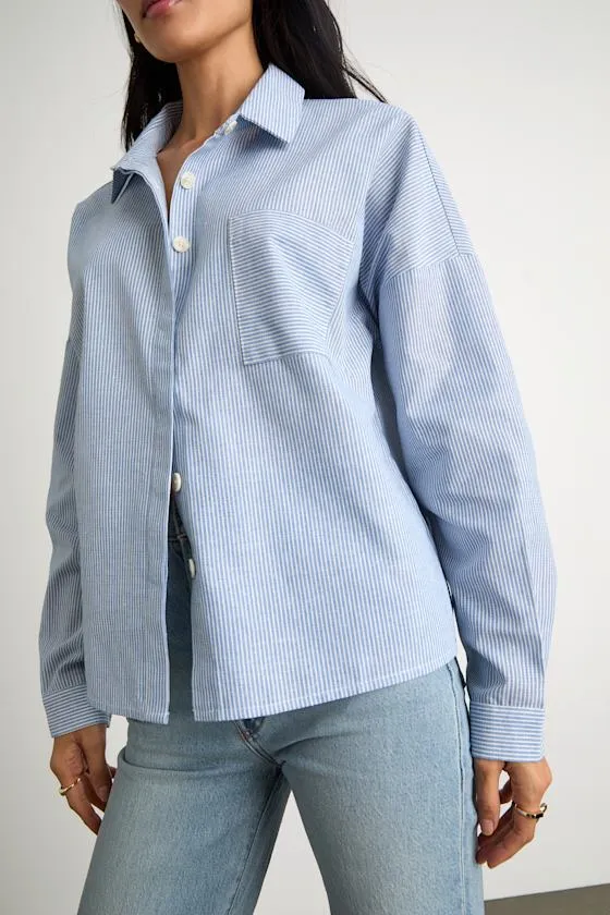 Amelia Dawn Blue Striped Long Sleeve Button-Up Top sold by Lulus product image thumbnail 2