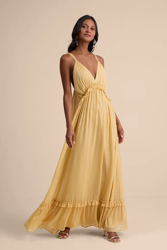 Massiel Yellow Lurex Ruffled Maxi Dress sold by Lulus product image thumbnail 2