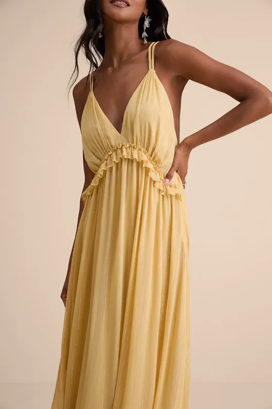 Massiel Yellow Lurex Ruffled Maxi Dress sold by Lulus product image thumbnail 3