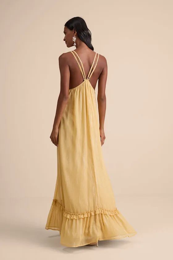 Massiel Yellow Lurex Ruffled Maxi Dress sold by Lulus product image thumbnail 4
