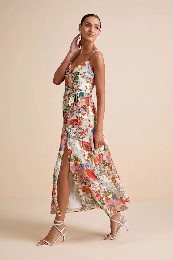 Lera White Multi Paisley Print Surplice Midi Dress sold by Lulus