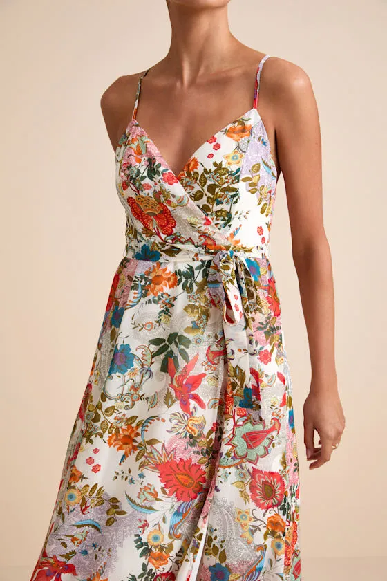 Lera White Multi Paisley Print Surplice Midi Dress sold by Lulus product image thumbnail 2