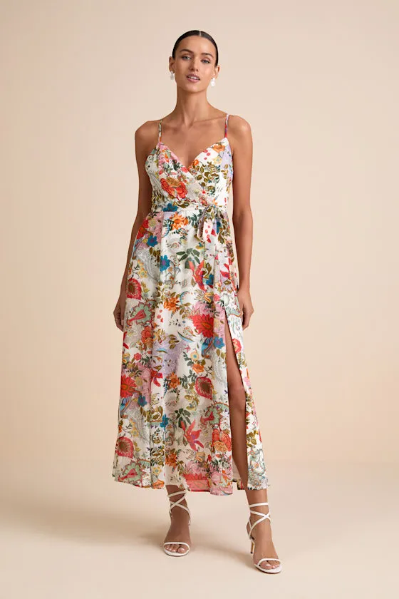 Lera White Multi Paisley Print Surplice Midi Dress sold by Lulus product image thumbnail 3