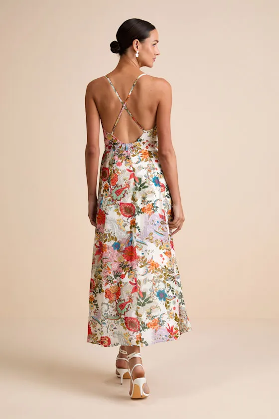 Lera White Multi Paisley Print Surplice Midi Dress sold by Lulus product image thumbnail 4