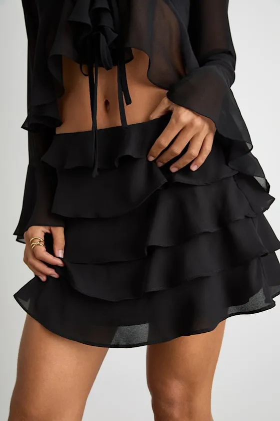 Kaisley Black Tiered Ruffled High-Rise Mini Skirt sold by Lulus product image thumbnail 2