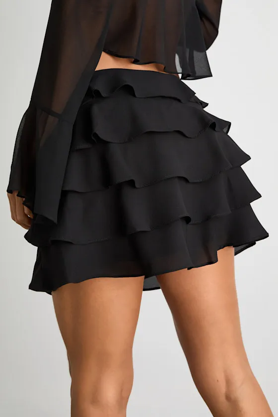 Kaisley Black Tiered Ruffled High-Rise Mini Skirt sold by Lulus product image thumbnail 3