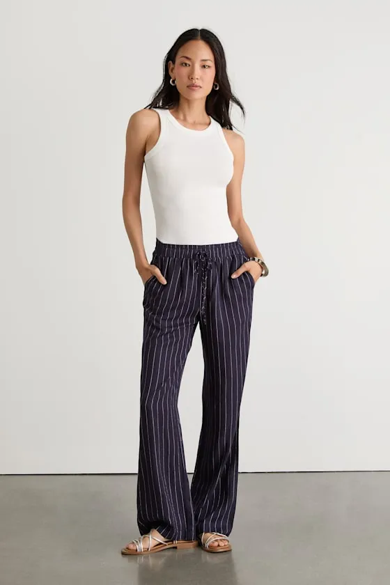 Aravah Navy Pinstriped Linen Wide-Leg Pants sold by Lulus