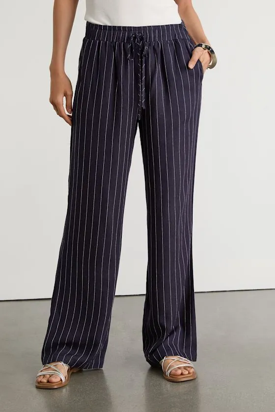 Aravah Navy Pinstriped Linen Wide-Leg Pants sold by Lulus product image thumbnail 3