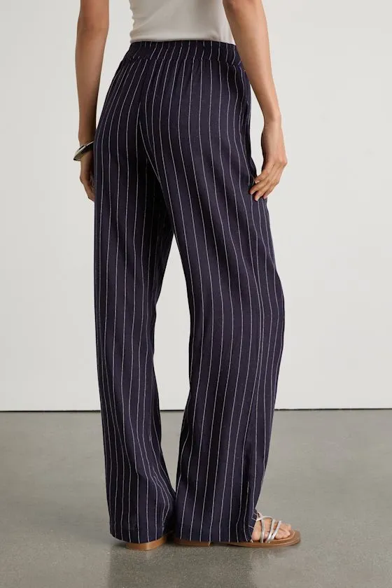 Aravah Navy Pinstriped Linen Wide-Leg Pants sold by Lulus product image thumbnail 4