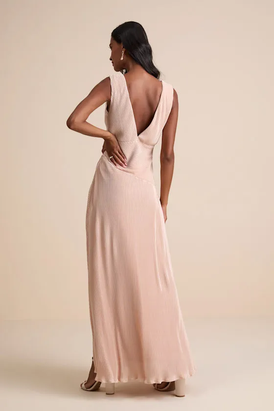 Renee Blush Satin Plisse V-Neck Maxi Dress sold by Lulus product image thumbnail 3