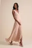 Renee Blush Satin Plisse V-Neck Maxi Dress sold by Lulus