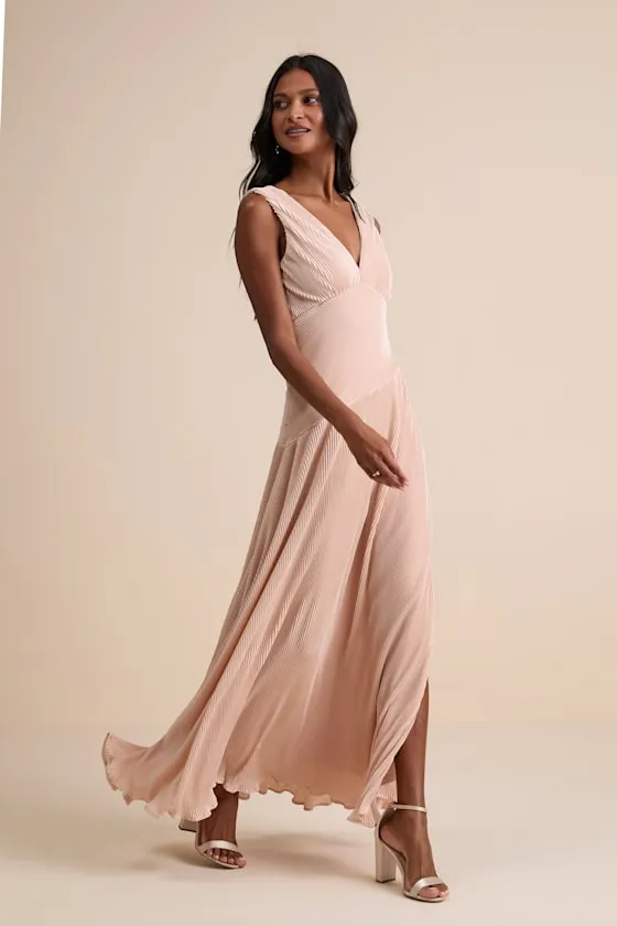 Renee Blush Satin Plisse V-Neck Maxi Dress sold by Lulus product image thumbnail 4