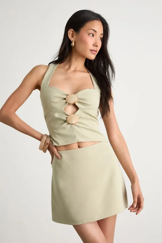 Wyona Light Sage Green High-Rise Mini Skirt sold by Lulus