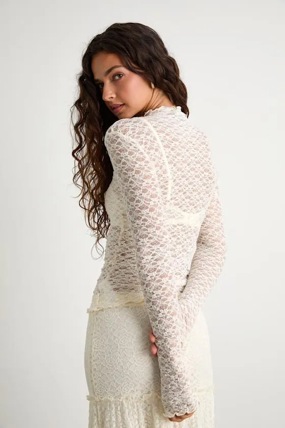 Aleister Ivory Sheer Lace Mock Neck Long Sleeve Top sold by Lulus product image thumbnail 3