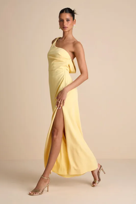 Maevyn Light Yellow Cowl Back Column Maxi Dress made by Lulus