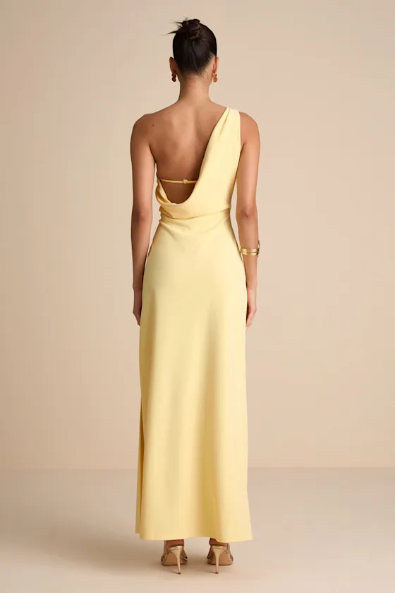 Maevyn Light Yellow Cowl Back Column Maxi Dress sold by Lulus product image thumbnail 4