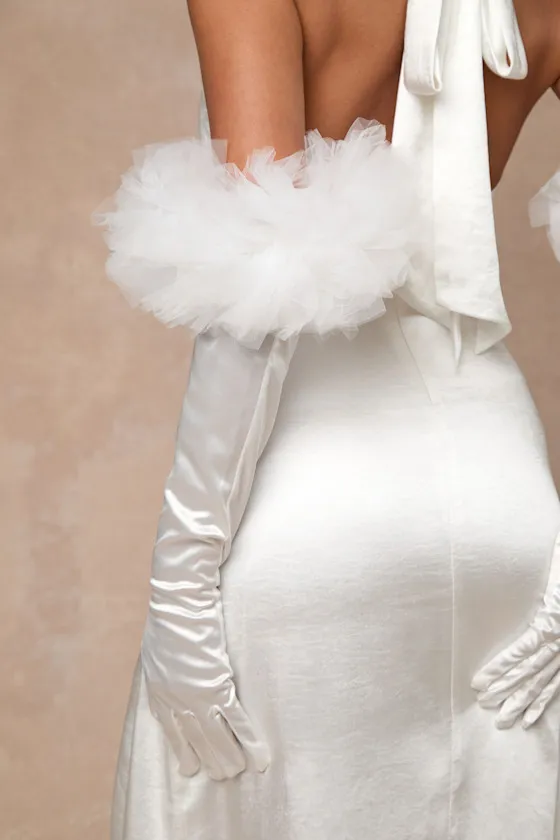Alasdair White Satin Ruffled Elbow-Length Gloves sold by Lulus product image thumbnail 4