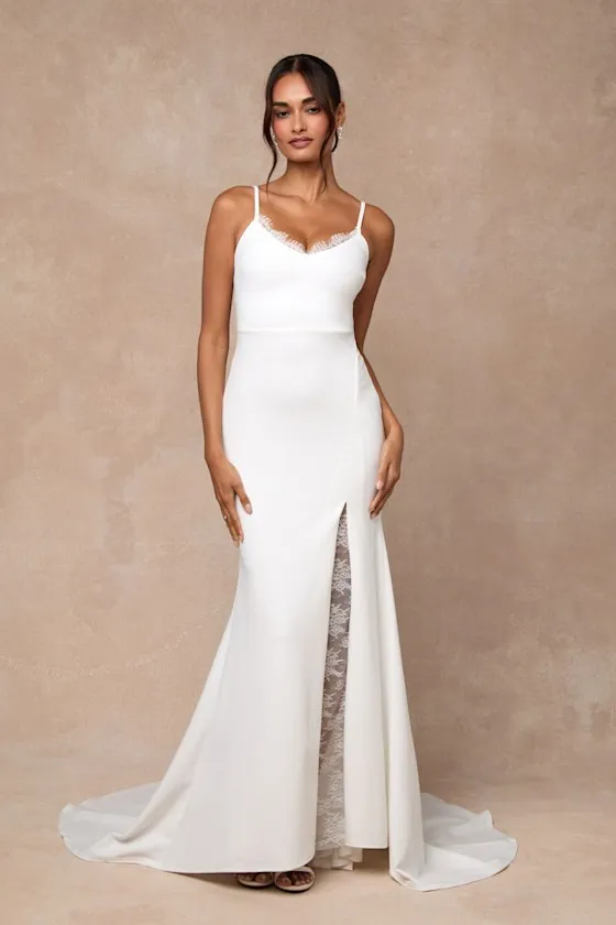 Esmeralda White Lace Mermaid Maxi Dress sold by Lulus