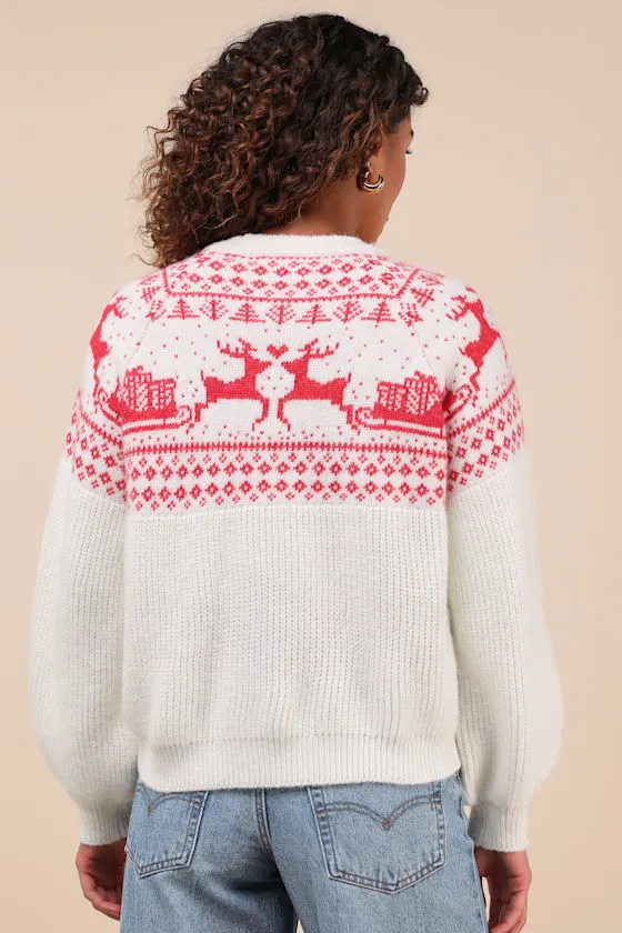 Cutest Cheer Ivory and Red Fair Isle Pullover Sweater sold by Lulus product image thumbnail 2