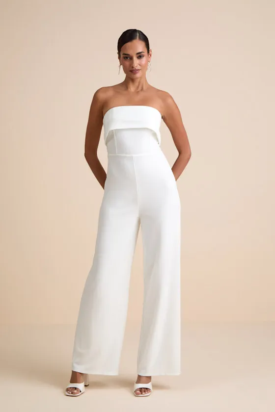 Carmo White Strapless Straight Leg Jumpsuit sold by Lulus