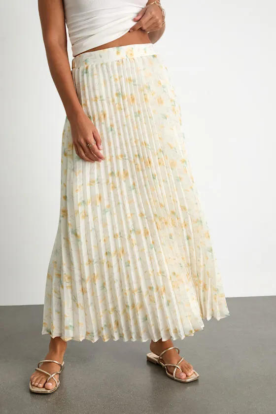 Olyana Ivory and Yellow Floral Pleated Midi Skirt sold by Lulus product image thumbnail 2