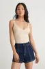 Emberlin Beige Ribbed Low-Back Sleeveless Bodysuit sold by Lulus